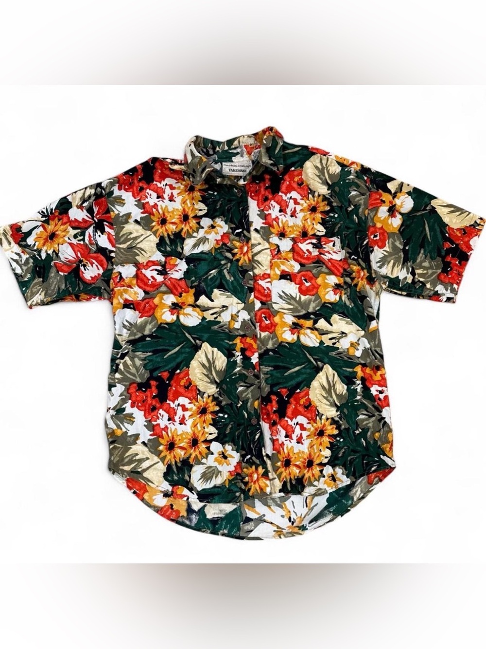 Vintage 90s Takeaway Botanical Floral Short Sleeve Button Down Shirt / Unisex